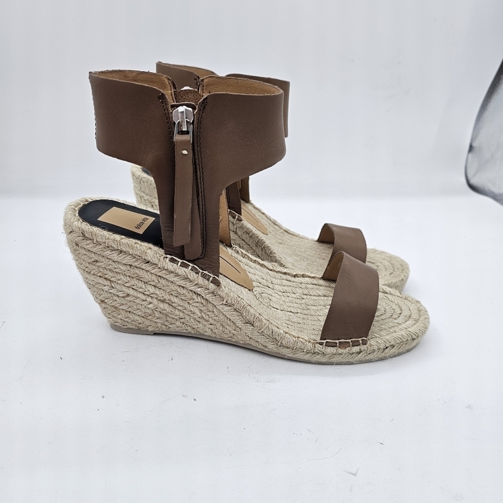 NEW Dolce Vita Gisele Caramel Leather Espadrille Wedge Sandal Shoes Size 9.5 - Picture 4 of 12
